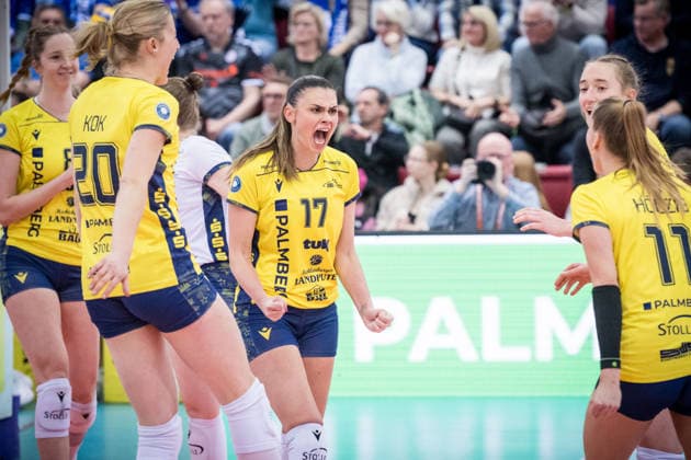 Vedrana Jaksetic SSC Palmberg Schwerin, 17 Jubel, Jubelschrei GER, Allianz MTV Stuttgart vs SSC Palmberg Schwerin, Volleyball Bundesliga, VBL, Season 2025 2026, 27 12 2025 GER, Allianz MTV Stuttgart vs SSC Palmberg Schwerin, Volleyball Bundesliga, VBL, Season 2025 2026, 27 12 2025 Stuttgart Copyright: xSandyxDinkelackerx EP_SDR
