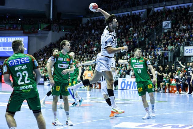 Harald Reinkind THW Kiel,6 Handball Bundesliga Season 2025 2026 SC Magdeburg vs THW Kiel at the GETEC Arena in Magdeburg Action,Handball,Germany,23 12 2025