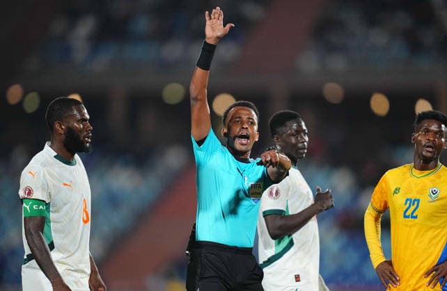 Omar Artan gestures during the Africa Cup Of Nations match between Gabon and Ivory Coast at Marrakesh Stadium on December 31, 2025 in Marrakech, Morocco Photo by Thor Wegner DeFodi Images
