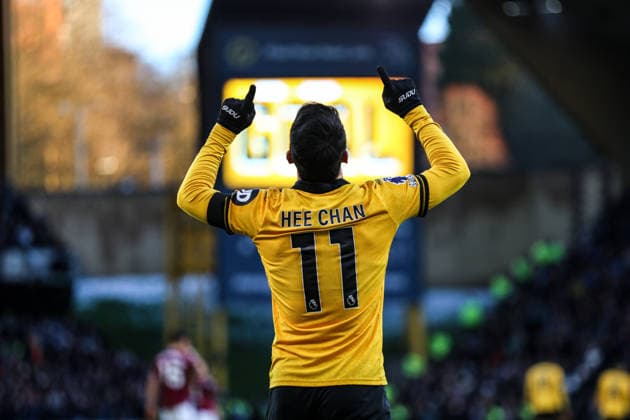 Goal. Hee Chan Hwang (11 Wolves) celebrates scoring a penalty during the Premier League football match between Wolverhampton Wanderers and West Ham United at Molineux stadium in Wolverhampton, England Copyright: xNataliexMincher SPPx Sportspressphoto_SPR78362