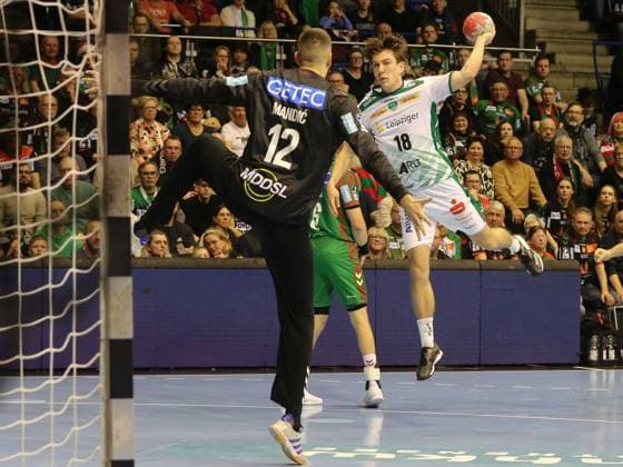 Goalkeeper Matej Mandic 12,SC Magdeburg and Staffan Peter 18,SCDHfK Leipzig Daikin HBL Season 2025 26 on 18 Matchday SC Magdeburg SC DHfK Leipzig 1135700150 Torwart Matej Mandic (12,SC Magdeburg) und Staffan Peter (18,SCDHfK Leipzig) DAIKIN HBL Saison 2025-26 am 18.Spieltag SC