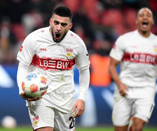 10 01 2026, xophax, Soccer 1 Bundesliga, Bayer 04 Leverkusen VFB Stuttgart Deniz Undav VFB Stuttgart after his goal for 4 to 0 DFL DFB REGULATIONS PROHIBIT ANY USE OF PHOTOGRAPHS as IMAGE SEQUENCES and or QUASI VIDEO Leverkusen