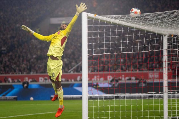 Goalkeeper Kaua Santos Eintracht Frankfurt xettx, Germany, Stuttgart, 13 01 2026, Football, Bundesliga VfB Stuttgart vs Eintracht Frankfurt, Season 2025 2026, Matchday 17, MHP Arena DFL DFB REGULATIONS PROHIBIT ANY USE OF PHOTOGRAPHS AS IMAGE SEQUENCES AND OR QUASI VIDEO