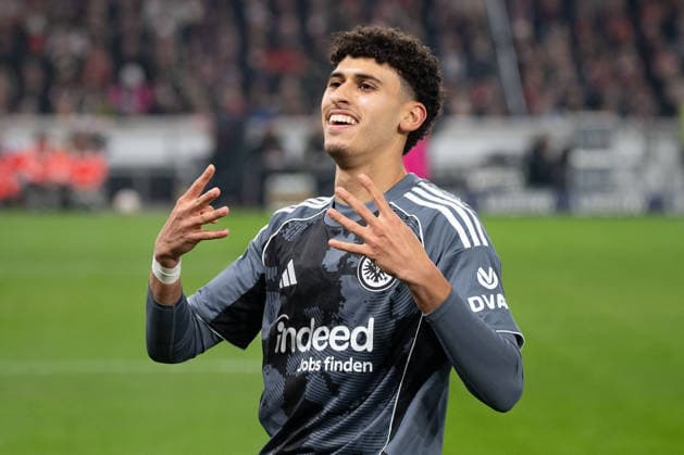 Ayoube Amaimouni Echghouyab Eintracht Frankfurt celebrate the goal during the 1 Bundesliga Matchday 17 match between VFB Stuttgart and Eintracht Frankfurt at MHP Arena in Stuttgart, Germany on January 13, 2026 DFL DFB REGULATIONS PROHIBIT ANY USE OF PHOTOGRAPHS as IMAGE SEQUENCES and or QUASI VIDEO Copyright: JoaquimxFerreira