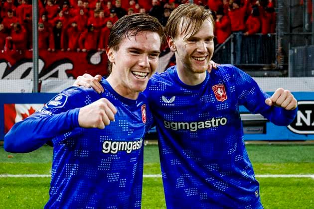 Daan Rots of FC Twente and Mats Rots of FC Twente celebrates after FC Utrecht v FC Twente, Dutch KNVB Beker, FC Utrecht v FC Twente, De Galgenwaard, January 13, 2026, Utrecht, Netherlands.