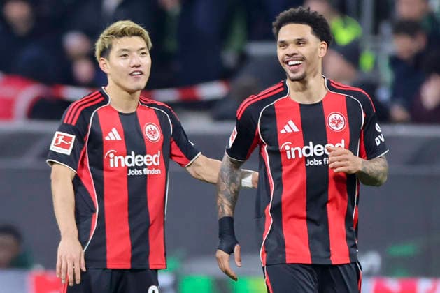 Nnamdi Collins Eintracht Frankfurt celebrates his goal for 1 2 with Ritsu Doan Eintracht Frankfurt , Bundesliga, SV Werder Bremen v Eintracht Frankfurt, Weserstadion, January 16, 2026 in Bremen, Germany Photo by Marco Steinbrenner DeFodi Images Nnamdi Collins Eintracht Frankfurt celebrates after scoring his teams second goal with Ritsu Doan Eintracht Frankfurt , Bundesliga, SV Werder Bremen v Eintracht Frankfurt, Weserstadion, January 16, 2026 in Bremen, Germany Photo by Marco Steinbrenner DeFodi Images DFL regulations prohibit any use of photographs as image sequences and or quasi video