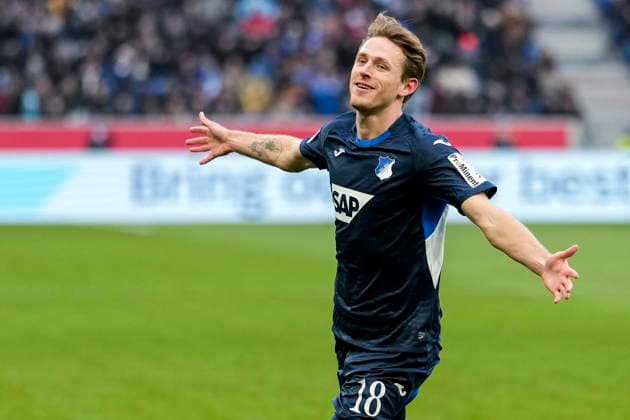 Goalscorer Wouter Burger Hoffenheim, 18 , player of TSG 1899 Hoffenheim, cheers about the goal to 1 0, cheer, cheer, goal celebration, celebrate the goal, goal, celebration, cheers about the goal, rejoicing, joy, rejoices, optimistic, positive, match scene, highlight, single image, single photo, action, action, 17 01 2026, Sinsheim Germany , football, Bundesliga, TSG 1899 Hoffenheim Bayer 04 Leverkusen, DFB DFL REGULATIONS PROHIBIT ANY USE OF PHOTOGRAPHS AS IMAGE SEQUENCES AND OR QUASI VIDEO xozx