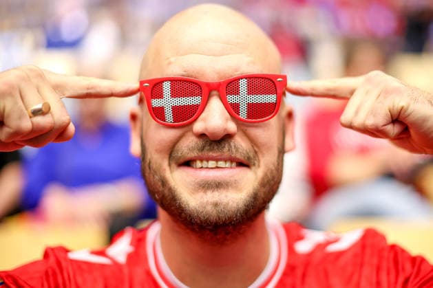 18 01 2026, Handball, Men s EHF EURO 2026, Denmark Romania, Jyske Bank Boxing in Herning, Denmark, Preliminary Round Feature Good mood Mood Emotions Fans Handball fans Spectators Visitors Danish Danamarkfans Denmark