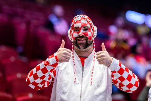 260119 Fans of Croatia ahead of the EHF European Handball Championship preliminary round match between the Netherlands and Croatia on January 19, 2026 in Malmö Photo Petter Arvidson BILDBYRAN kod PA PA1126 handball handball handballs em 2026 nederländerna netherlands croatia kroatien ehf european handball championship bbeng grappa33  Copyright: PETTERxARVIDSON BB260119PA006