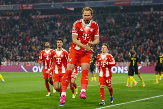 Goal celebration of Harry Kane 9 FC Bayern Muenchen to 1 0, FC Bayern Muenchen vs Royale Union Saint Gilloise, Football, Champions League, Matchday 7, 21 01 2026 Muenchen Bayern Germany Copyright: xkolbert-press ChristianxKolbertx