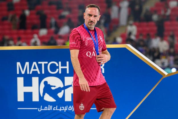 MATCH FOR HOPE QATAR 2026 CHARITY SOCCER MATCH Franck Ribery of Team Aboflah reacts after Match for Hope charity soccer match between Team Chunkz and Team Abu flah at Ahmad Bin Ali Stadium in Al Rayyan, Qatar, on January 30, 2026. DOHA Qatar Copyright: xNOUSHADx