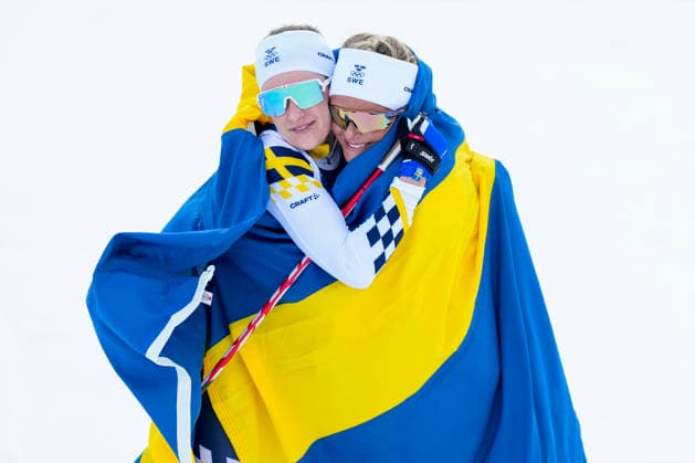 Winter Olympics in Milan Cortina 2026 Val di Fiemme, Italy 20260207 Frida Karlsson from Sweden and Ebba Andersson from Sweden cheer during the women s cross country 20 km Skiathlon at Lago di Tesero during the Milan Cortina 2026 Winter Olympics Photo Lise Aserud NTB Val di Fiemme Italy EDITORIAL USE ONLY RESTRICTED USE FOR BETTING COMPANIES  Copyright: xLisexAserudx xNTBx