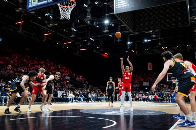 08 02 2026 Basketball Season 2025 2026 2 Bundesliga Pro A 22 Matchday Nuremberg Falcons Basketball Club NBC Bozic Estriche Knights Kirchheim ThHa xthxhax Evan Taylor 10, Nuremberg Falcons BC NBC Free Throw