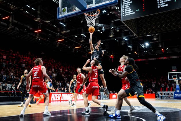 08 02 2026 Basketball Season 2025 2026 2 Bundesliga Pro A 22 Matchday Nuremberg Falcons Basketball Club NBC Bozic Estriche Knights Kirchheim ThHa xthxhax Tylan Pope 9, Kirchheim Knights Christian Feneberg 7, Nuremberg Falcons BC NBC too late