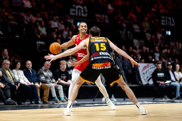 08 02 2026 Basketball Season 2025 2026 2 Bundesliga Pro A 22 Matchday Nuremberg Falcons Basketball Club NBC Bozic Estriche Knights Kirchheim ThHa xthxhax Evan Taylor 10, Nuremberg Falcons BC NBC Nil Failenschmid Clavera 15, Kirchheim Knights