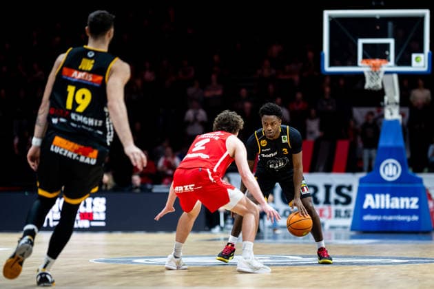 08 02 2026 Basketball Season 2025 2026 2 Bundesliga Pro A 22 Matchday Nuremberg Falcons Basketball Club NBC Bozic Estriche Knights Kirchheim ThHa xthxhax Chuck Harris 3, Kirchheim Knights Carter Whitt 2, Nuremberg Falcons BC NBC