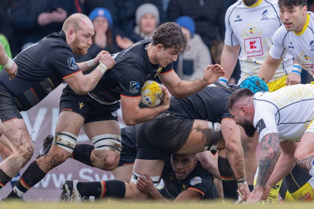 Germany Romania, Rugby Europe Championship Oliver Stein Germany, 8 and Dustin Mizera Germany, 1 at forward Rugby Europe Championship 2026 International match between Germany and Romania on February 8, 2026 in Heidelberg , Heidelberg Baden Württemberg Germany Fritz Grunebaum Sportpark