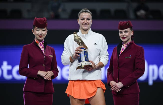 Qatar TotalEnergies Open 2026 Final, victory ceremony, winner Karolina Muchova CZE and Qatar Airways Karolina Muchova CZE