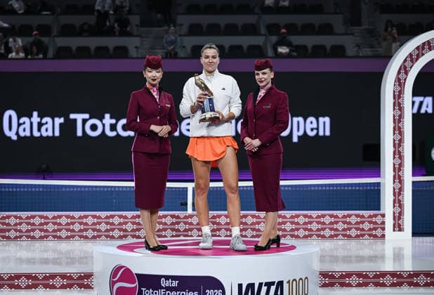 Qatar TotalEnergies Open 2026 Final, victory ceremony, winner Karolina Muchova CZE and Qatar Airways Karolina Muchova CZE