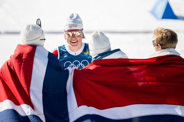 260215 Emil Iversen, Martin Lowstrom Nyenget, Einar Hedegart and Johannes Hosflot Klaebo of Norway celebrate after winning the men s 4 x 7 5km relay cross country skiing race during day 9 of the 2026 Winter Olympics on February 15, 2026 in Val di Fiemme Photo Maxim Thore BILDBYRAN kod MT MT0983 skidor cross country skiing langrenn olympic games olympics winter olympics os ol olympiska spel vinter os olympiske leker milano cortina 2026 milan cortina 2026 milano cortina 2026 olympic games milano cortina 2026 winter olympic games milano cortina os milano cortina ol vinter ol 9 bbeng herr relay norge jubel  Copyright: MAXIMxTHORE BB260215MT062