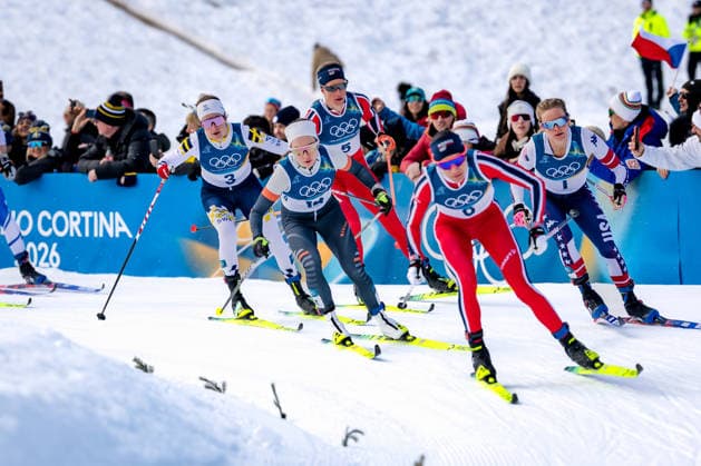 OLYMPICS - Winter Olympic Games, Olympische Spiele, Olympia, OS Milano Cortina 2026 TESERO,ITALY,22.FEB.26 - OLYMPICS, NORDIC SKIING, CROSS COUNTRY SKIING - Winter Olympic Games Milano Cortina 2026, 50km mass start, classic, women. Image shows Heidi Weng (NOR), Jessie Diggins (USA), Dariya Nepryaeva (AIN) , Ebba Andersson (SWE) and Astrid Oeyre Slind (NOR). GEPAxpictures xMatthiasxTrinkl