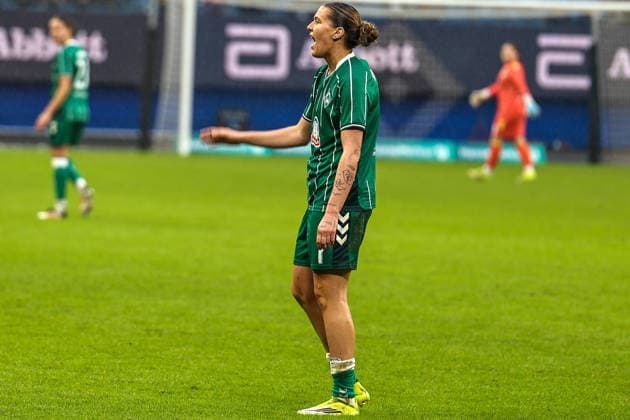Germany Soccer, Google Pixel Womens Bundesliga 2025 26, 19 Matchday SV Werder Bremen vs Hamburger SV Volksparkstadion Hamburg Larissa Mühlhaus SV Werder Bremen, 7 Facial expression, facial expression, emotion Copyright: xSümeyyexAkcöltekinx