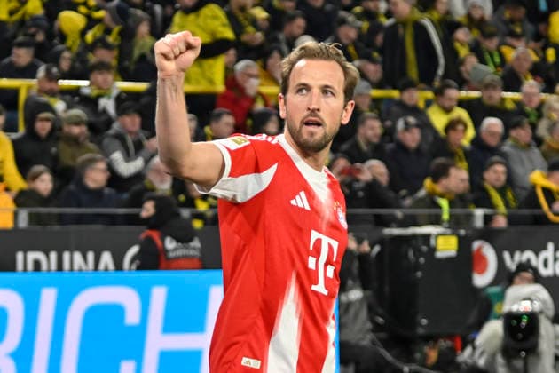 Harry Kane Muenchen 9 cheers after scoring 1 2 28 02 2026 ¢ Football ¢ Borussia Dortmund vs FC Bayern Muenchen , Signal Iduna Park, Dortmund, DFB DFL REGULATIONS PROHIBIT ANY USE OF PHOTOGRAPHS AS IMAGE SEQUENCES AND OR QUASI VIDEO Copyright: xpepphotox xHorstxMauelshagenx pep00321, pep_20260228_hm_294885