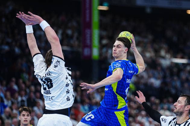 Throw Goal Miro Schluroff VfL Gummersbach, 15 GER, THW Kiel vs VfL Gummersbach, Handball, 1 Bundesliga, Matchday 23, Season 2025 2026, 28 02 2026 GER, THW Kiel vs VfL Gummersbach, Handball, 1 Bundesliga, Matchday 23, Season 2025 2026, 28 02 2026 Kiel Copyright: xEibner-Pressefoto MarcelxvonxFehrnx EP_MFN