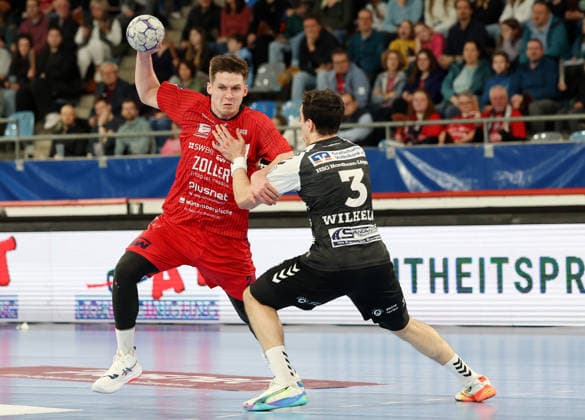 01 03 2026, Germany, Bietigheim Handball SG BBM Bietigheim vs HSG Nordhorn Lingen, f l Maxim Orlov BBM , Christian Wilhelm Nordhorn