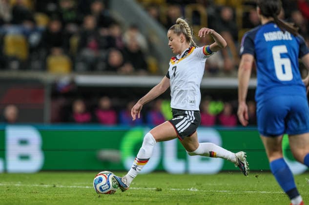 GER, Dresden, Germany vs Slovenia, international match, football, FIFA, 2026 2027 season, World Cup qualification, Rudolf Harbig Stadium, 1 matchday in the picture from l Giulia Gwinn Germany Women 7 , Kaja KoroÅ¡ec Slovenia Women 6 , Goal shot DFB DFL REGULATIONS PROHIBIT ANY USE OF PHOTOGRAPHS AS IMAGE SEQUENCES AND OR QUASI VIDEO, 03 03 2026 Copyright: HMBxMedia HendrikxHamelau