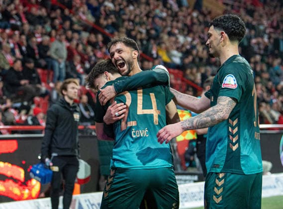Soccer, Men, Season 2025 2026, 1 Bundesliga 25 Matchday , 1 FC Union Berlin SV Werder Bremen, f l Patrice Covic Bremen , Leonardo Bittencourt Bremen , Cameron Puertas Bremen , Celebration after goal to 1 4, 08 03 2026, Copyright: xSebastianxRäppold MatthiasxKochx
