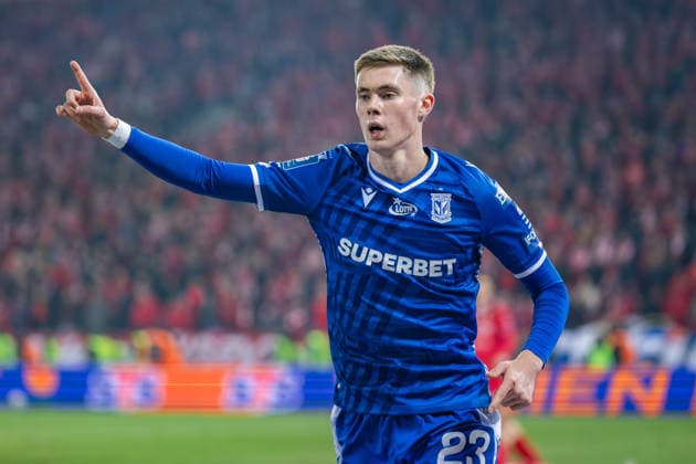 Polish PKO BP Ekstraklasa League match: Widzew Lodz Vs Lech Poznan Gisli Thordarson of Lech celebrates a goal during the Polish PKO BP Ekstraklasa League match between Widzew Lodz and Lech Poznan at Widzew Lodz Municipal Stadium. Copyright: xMikolajxBarbanellx