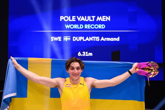 260312 Armand Duplantis of Sweden celebrates after a new world record by clearing 6 31 meters during the pole vault competition Mondo Classic on March 12, 2026 in Uppsala Photo Jesper Zerman BILDBYRAN kod JZ JZ0687 friidrott athletics friidrett mondo classic bbeng stavhopp jubel sverige  Copyright: JESPERxZERMAN BB260312JZ041