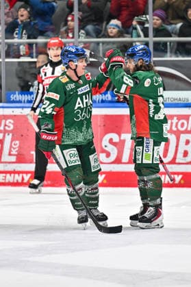 Penny DEL Augsburger Panther Grizzlys Wolfsburg, 15 03 2026 AUGSBURG, GERMANY 15 MARCH Panthers cheer after Anthony LOUIS Augsburger Panther 18 Goal Goal scorer Happy during the match between the Augsburger Panther and the Grizzlys Wolfsburg on matchday 52 of the Penny DEL at Curt Frenzel Stadium T J TREVELYAN Augsburger Panther 24 Copyright: xBEAUTIFULxSPORTS Goldbergx