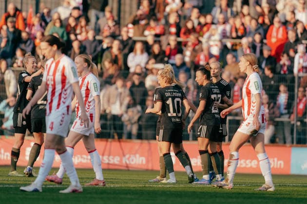 15.03.26, Women, Football, Google Pixel Frauen Bundesliga, Season 2025 2026, 1.FC Köln vs. FC Bayern München, Matchday 20 Magdalena Eriksson ( 5 - FC Bayern München) celebration of the goal for the 0:2 with the team Cologne Franz-Kremer-Stadium NRW Deutschland