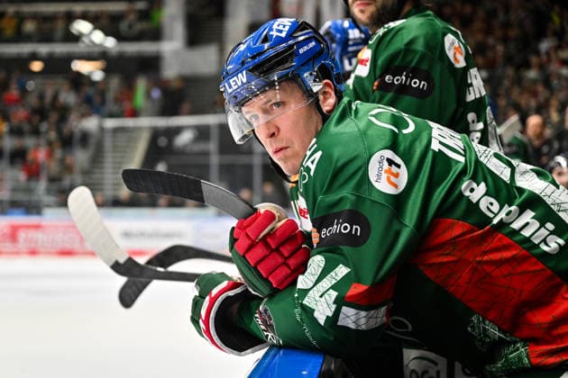 Penny DEL Augsburger Panther Grizzlys Wolfsburg, 15 03 2026 AUGSBURG, GERMANY 15 MARCH in the picture T J TREVELYAN Augsburger Panther 24 single photo cropped on the bench during the match between the Augsburger Panther and the Grizzlys Wolfsburg on the 52nd matchday of the Penny DEL at the Curt Frenzel Stadium Copyright: xBEAUTIFULxSPORTS Goldbergx