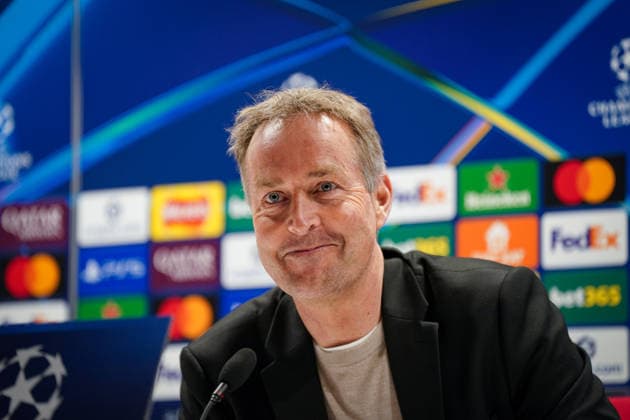 England Press Conference with Kasper Hjulmand Coach, Bayer 04 Leverkusen and Exequiel Palacios Bayer 04 Leverkusen, 25 ahead of the UEFA Champions League 2025 2026, Round of 16 second leg FC Arsenal London vs Bayer 04 Leverkusen Emirates Stadium London Copyright: xJOERANxSTEINSIEKx