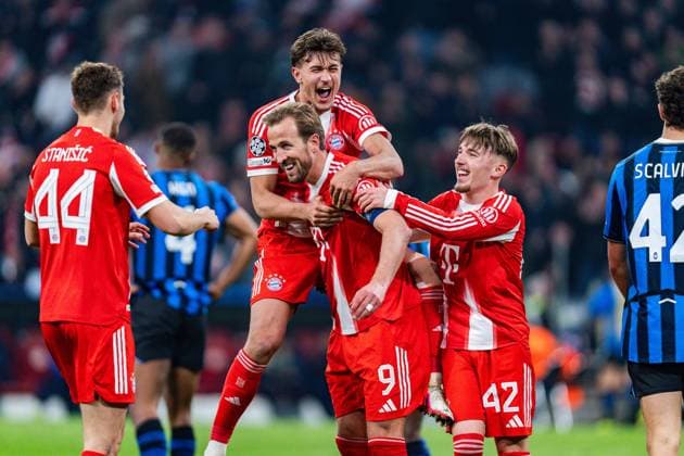18 03 2026, FC Bayern München vs Atalanta Bergamo, UEFA Champions League, Round of 16 second leg goal for 2 0 by Harry Kane FC Bayern Muenchen, 9 Tom Bischof FC Bayern Muenchen, 20 Jubel Lennart Karl FC Bayern Muenchen, 42 Regulations prohibit any use of photographs as image sequences and or quasi video Copyright: xBahhoxKarax