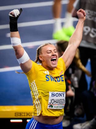 260320 Axelina Johansson of Sweden celebrates in women s shot put final during the 2026 World Athletics Indoor Championships on March 20, 2026 in Torun Photo Petter Arvidson BILDBYRAN kod PA PA1179 friidrott athletics friidrett inomhus vm vm 2026 world athletics indoor championships vm innendors innendors vm 1 bbeng kula sverige jubel  Copyright: PETTERxARVIDSON BB260320PA284