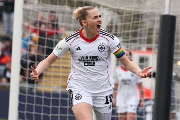 FRANKFURT AM MAIN, GERMANY 21 MARCH 2026 Eintracht Frankfurt Women vs HSV Women, 1 Womens Bundesliga, Stadion am Brentanobad v l , Laura Freigang Eintracht Frankfurt Goal celebration, celebrate the goal Copyright: JoaquimxFerreira