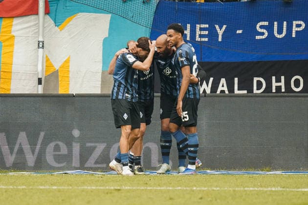 Germany Soccer 3 Liga 2025 2026 , Matchday 30 SV Waldhof Mannheim vs FC Erzgebirge Aue Carl Benz Stadion Mannheim Terrence Boyd SV Waldhof Mannheim, 13 Goal celebration, cheering, goal, emotions, gesture, gestures Copyright: xBennetxLongx
