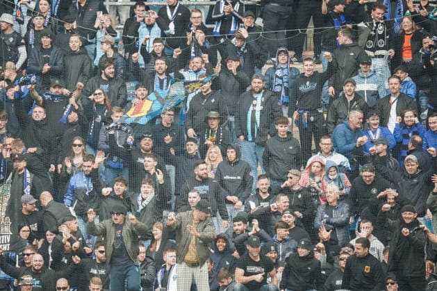 Germany Soccer 3 Liga 2025 2026 , Matchday 30 SV Waldhof Mannheim vs FC Erzgebirge Aue Carl Benz Stadion Mannheim Fans, Gesture, Gesture, Cheering, Goal celebration, Goal Copyright: xBennetxLongx