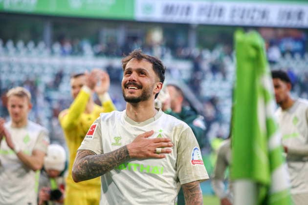 Germany Bundesliga 2025 2026, Matchday 27 VfL Wolfsburg vs SV Werder Bremen Volkswagen Arena Wolfsburg Joy, emotions, jubilation Leonardo Bittencourt SV Werder Bremen, 10 Wolfsburg Copyright: xAymanxAlahmedx