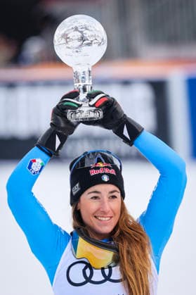 World Cup final Kvitfjell Hafjell Kvitfjell 20260322 Winner Sofia Goggia from Italy during the award ceremony for the women s super G during the World Cup race in Kvitfjell on Sunday Photo Geir Olsen NTB Kvitfjell Norway EDITORIAL USE ONLY RESTRICTED USE FOR BETTING COMPANIES  Copyright: xGeirxOlsenx xNTBx