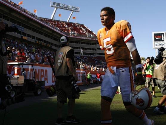 Oct. 21, 2012 - Tampa, FL, USA - Tampa Bay Buccaneers quarterback Josh Freeman (5) walks off the field at the end of the game at Raymond James Stadium in Tampa, Florida on Sunday, October 21, 2012. The New Orleans Saints defeated the Tampa Bay Buccaneers, 35-28. Copyright: xDirkxShaddx
