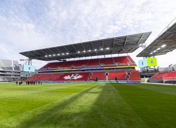 (260325) -- TORONTO, March 25, 2026 -- Media members visit the Toronto Stadium in Toronto, Canada, on March 24, 2026. The City of Toronto unveiled the completion of all major upgrades at the Toronto Stadium for the FIFA World Cup, WM, Weltmeisterschaft, Fussball 2026 on Tuesday. With a temporary seating expansion included, the total stadium capacity has increased to 45,000 seats. (Photo by Xinhua) CANADA-TORONTO-FIFA WORLD CUP-STADIUM MAJOR UPGRADES-COMPLETION ZouxZheng