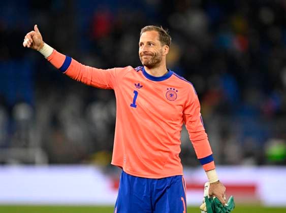 27 03 2026, Friendly international soccer match, Switzerland Germany, at St Jakob Park stadium in Basel Switzerland Goalkeeper Oliver Baumann Germany pensive
