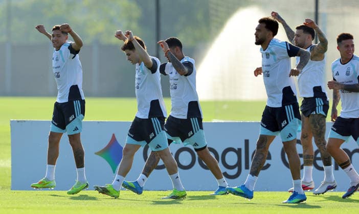 Argentina™s players take part in a training session in Ezeiza, Buenos Aires Province, on March 30, 2026, ahead of the FIFA World Cup 2026 friendly football match against Zambia EZEIZA ARGENTINA Copyright: xALEJANDROxPAGNIx