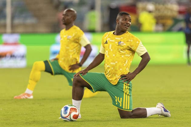 Mbekezeli Mbokazi of South Africa warm up during the International Friendly, Länderspiel, Nationalmannschaft between South Africa and Panama, held as part of preparations for the 2026 World Cup, at Moses Mabhida Stadium in Durban on 27 March 2026. Photo: Sportzpics Copyright: xSportzpicsx xSportsxPressxPhotox Sportspressphoto_SPR121990