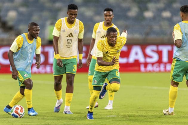 South Africa warm up during the International Friendly, Länderspiel, Nationalmannschaft between South Africa and Panama, held as part of preparations for the 2026 World Cup, at Moses Mabhida Stadium in Durban on 27 March 2026. Photo: Sportzpics Copyright: xSportzpicsx xSportsxPressxPhotox Sportspressphoto_SPR122001